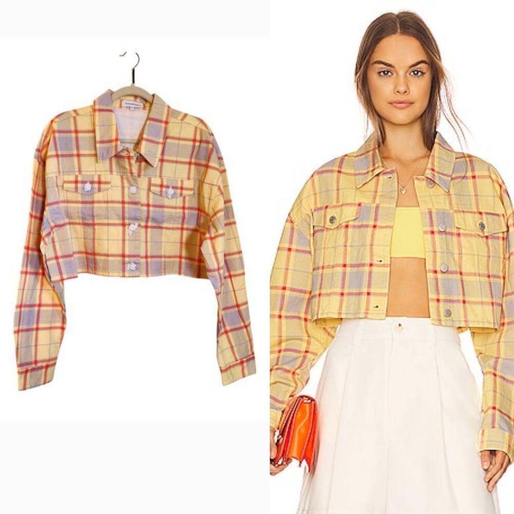 WEWOREWHAT NWOT Plaid Cropped Denim Jacket, Size M/L